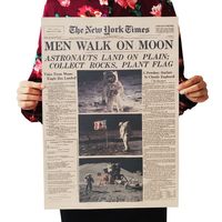 Vintage The Apollo 11 Moon Landing New York Times Poster Room Decoration Stickers Home Decor Kraft Paper Wall Sticker Posters