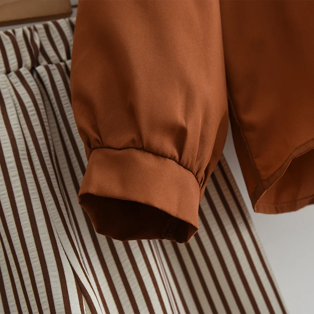 2025 الخريف الفتيات ملابس طويلة الأكمام بلوزات مخطط طباعة فضفاض السراويل 2 قطعة مجموعة الاطفال موضة الملابس الحلوة الزي 3-7 سنوات #5