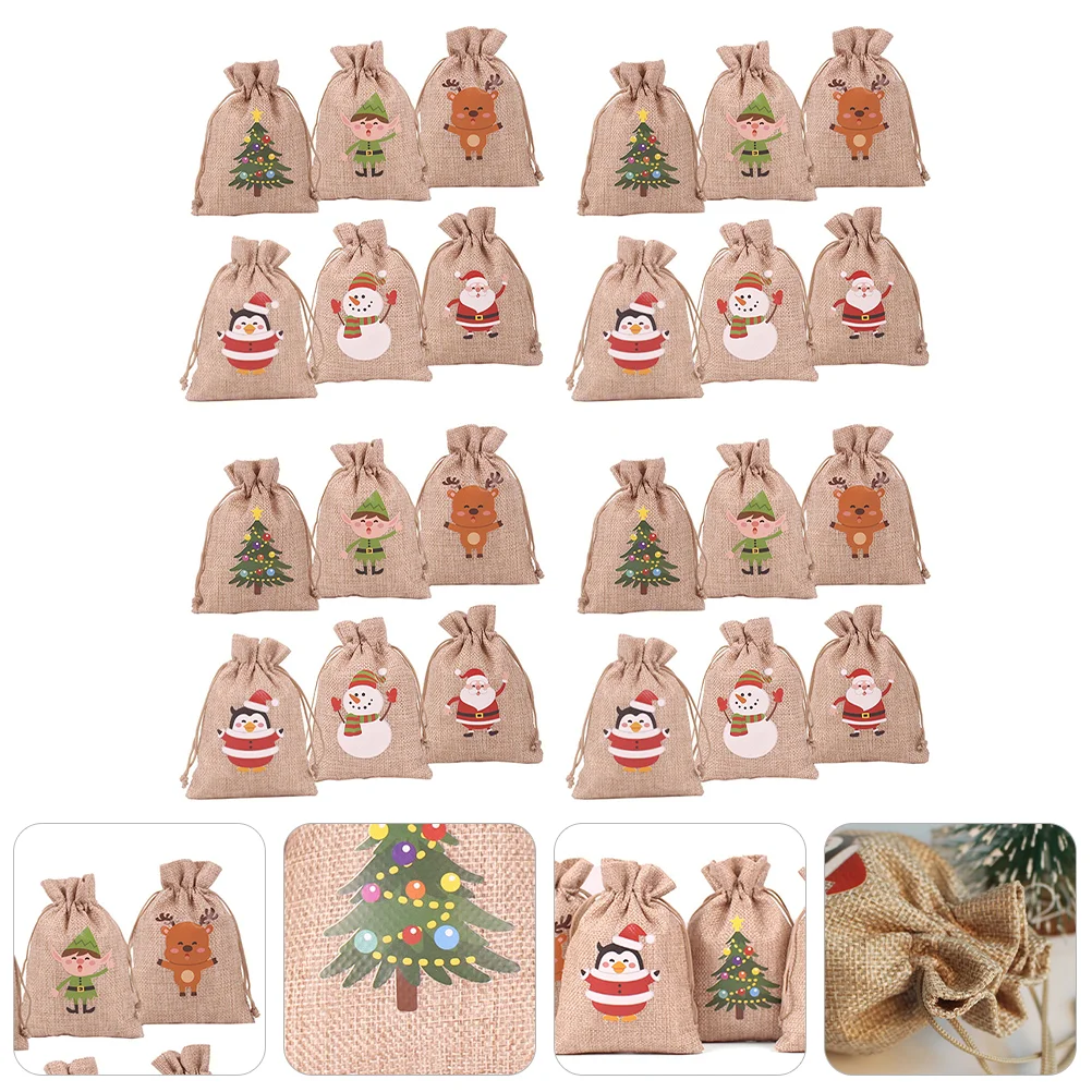 

24 Pcs Christmas Sack Advent Calendar 2024 to Fill Stitch Gift Bags Santa Suit Decor Calendars Xmas Countdown Burlap Advents