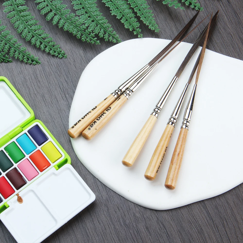 Seamiart 5 peças de pontas longas gancho linha detalhe conjunto de pincéis de pintura para aquarela óleo acrílico guache pintura materiais de arte