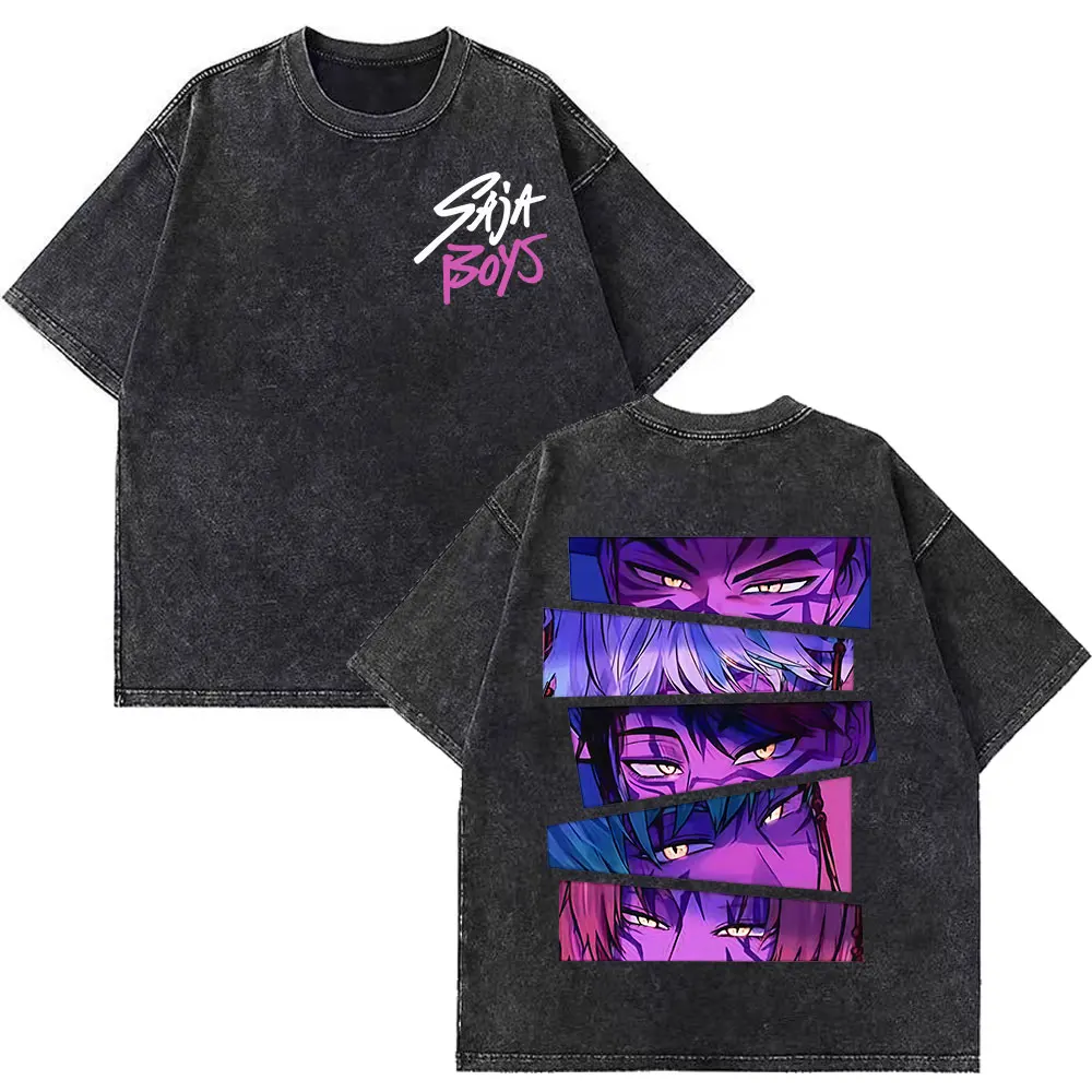 

Kpop Demon Hunters Saja Boys Movie Fan T Shirt Men Women Fashion T-shirt Short-sleeved Loose Hip-hop Oversized Washed T-shirts
