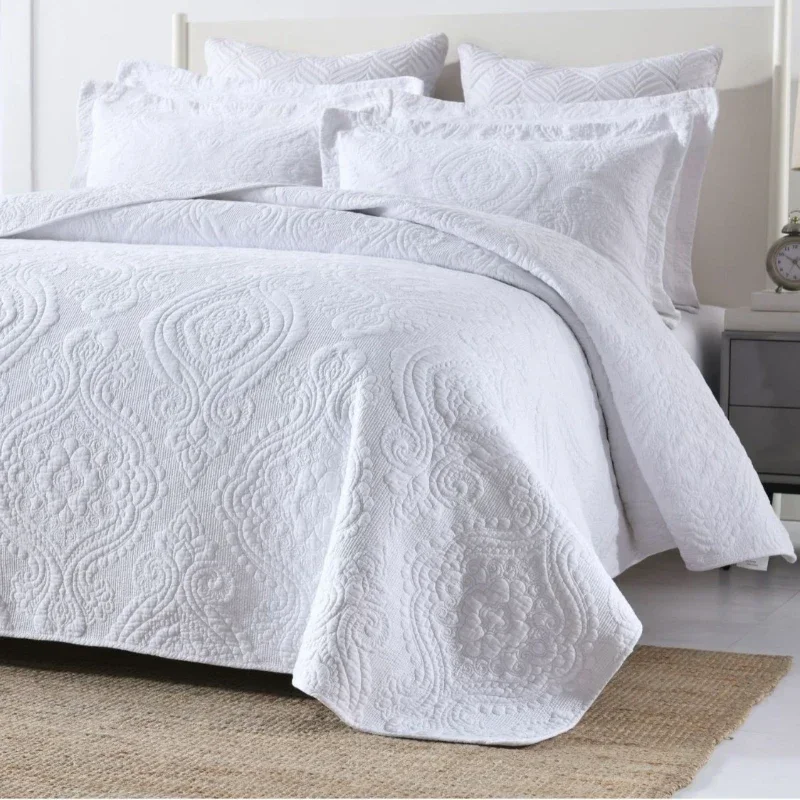 100% Cotton Quilt Set King Queen 3PCS Solid Color Embroidered Bedspread & Coverlet,Summer Comforter Blanket for Bed,Home