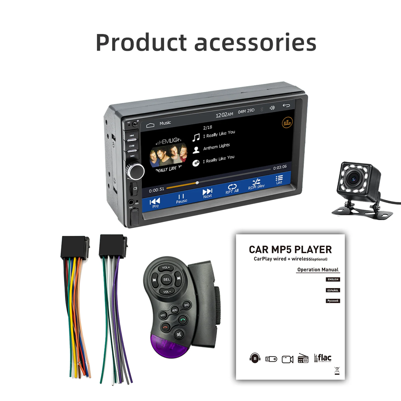ESSGOO 7 inch Dubbele 2 DIN Universele Autoradio Carplay Android Auto USB FM BT TF AUX Mirror Link MP5 Speler Touchscreen Hoofdunit