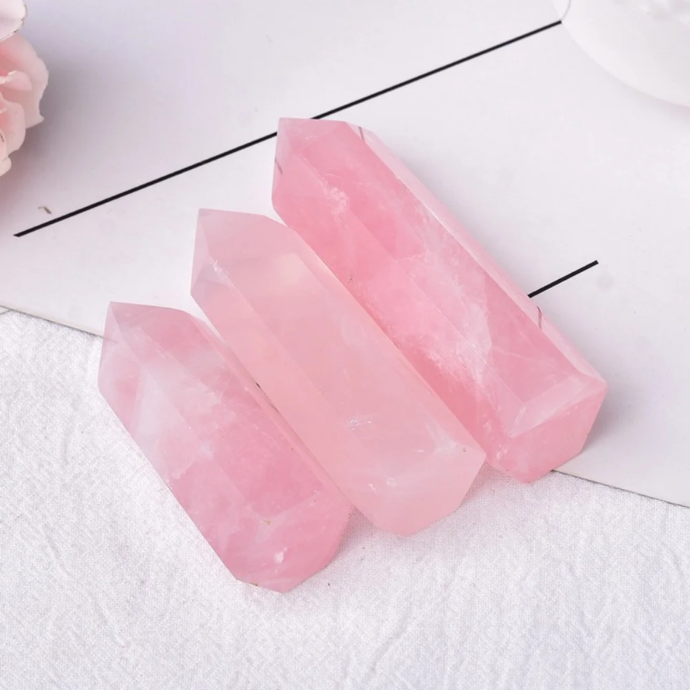 عصا بلورات وردية طبيعية حرف يدوية عالية الجودة كريستال روز كوارتز نقطة برج الريكي شفاء للشفاء والديكور المنزلي #6