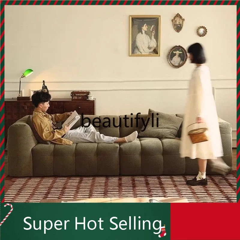 

K132 French retro sofa green marshmallow sofa small apartment three people straight row French fabric sand