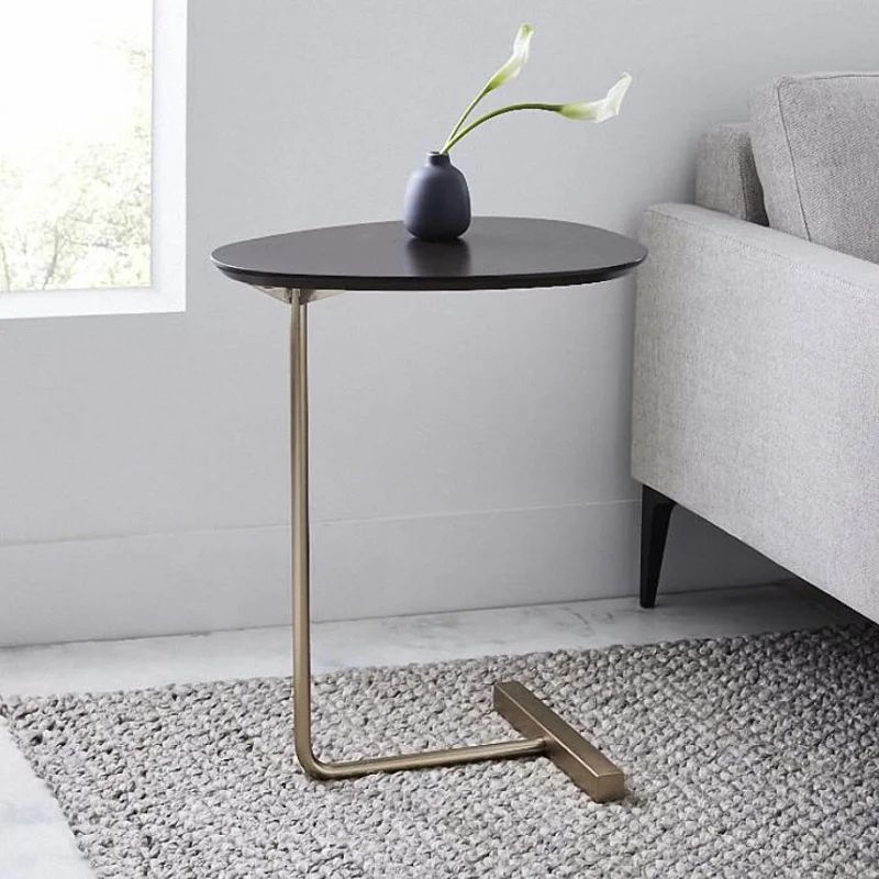 U-BEST Home Decor Antique Brass Leg Walnut C Shaped Coffee Table Nordic minimalist  metal iron end table