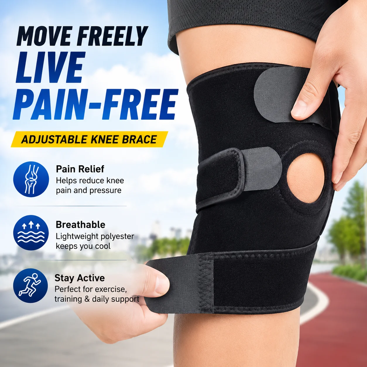 Adjustable Knee Brace for Pain Relief, Breathable Polyester Support for Exercise & Training