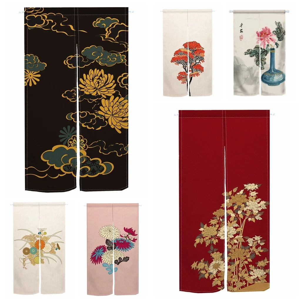 

Chinese Ink Painting Begonia Flower Chrysanthemum Door Curtain Kitchen Bedroom Bathroom Corridor Partition Hanging Half-Curtain