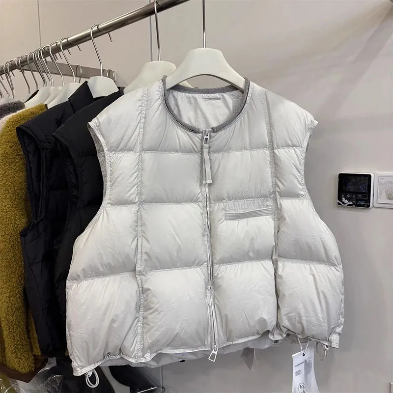 

New Women's Cotton Vest Jacket 2026 Temperament Elegant Ladies Waistcoat Coat Design Sense Round Collar Female Outerwear