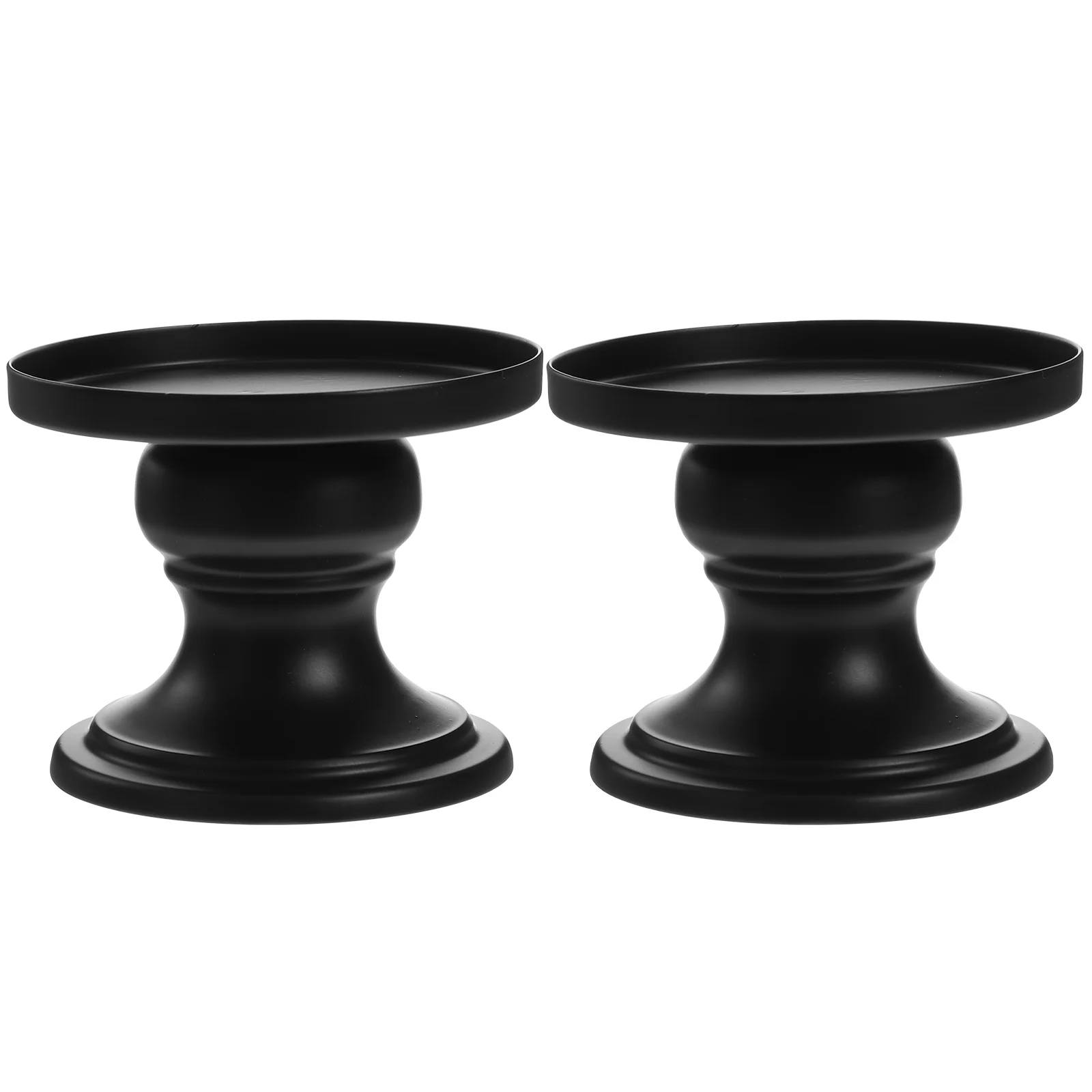 2 Pcs Candlestick Ornament Black Holders for Pillar Candlesticks Lighter Metal Wrought Iron Banquet Party