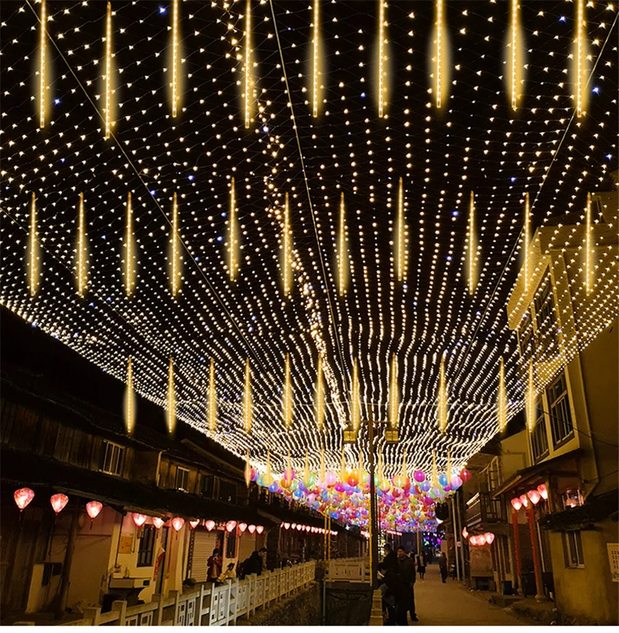 Waterproof LED Christmas String Lights Outdoor Garlands 50CM 8 Tubes Meteor Shower Fairy Lights for Home Party Garden Yard Decor