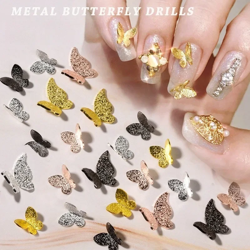 5Pcs Ins Popular 3D Matte Gold Metal Bow Nail Charms, Mini Butterfly Alloy Ornaments For DIY Handmade Manicure Decor