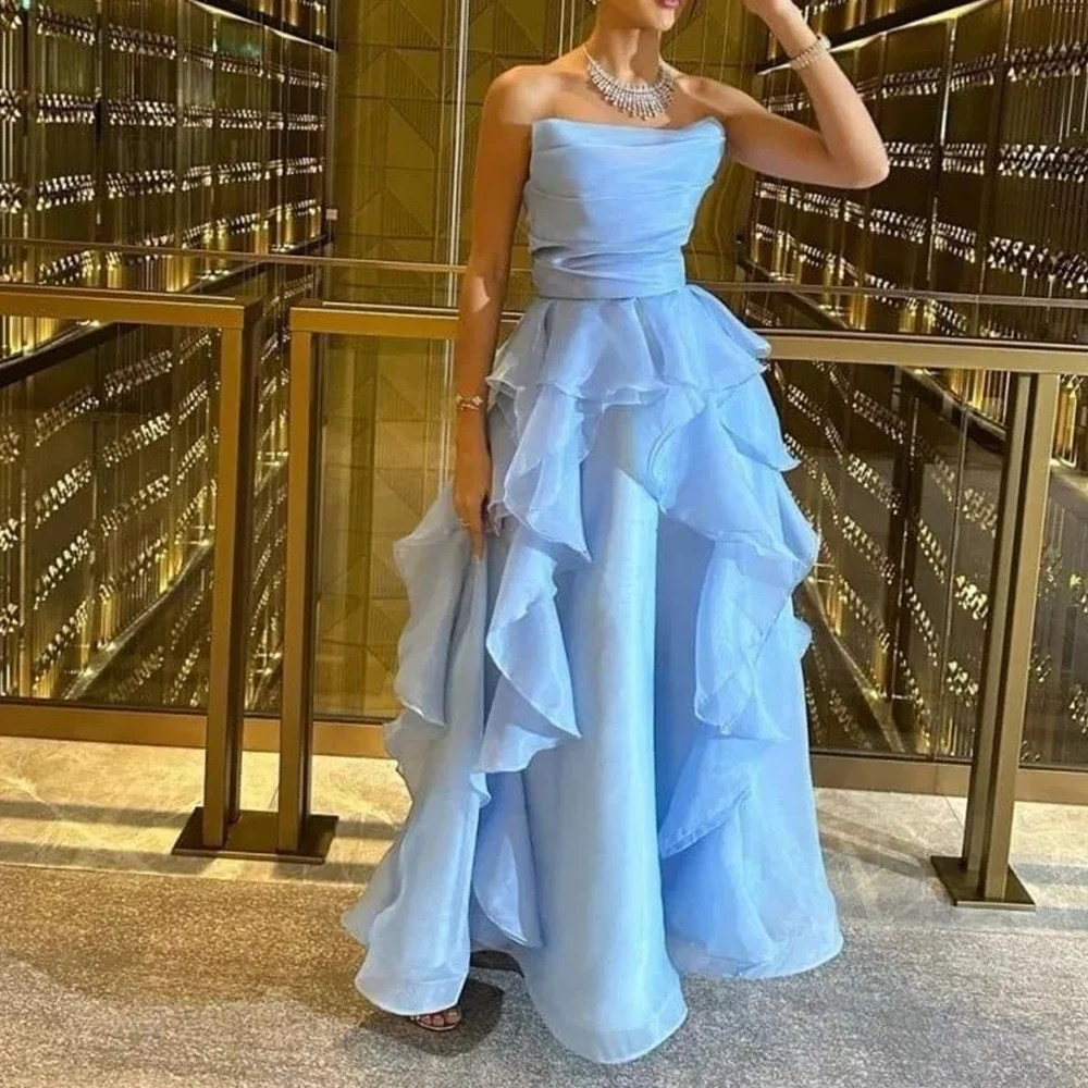 

Floor Length Dubai Evening Caftan Dress Strapless Straight Sleeveless Pleats Solid Color Dresses For Formal Occasions Modern