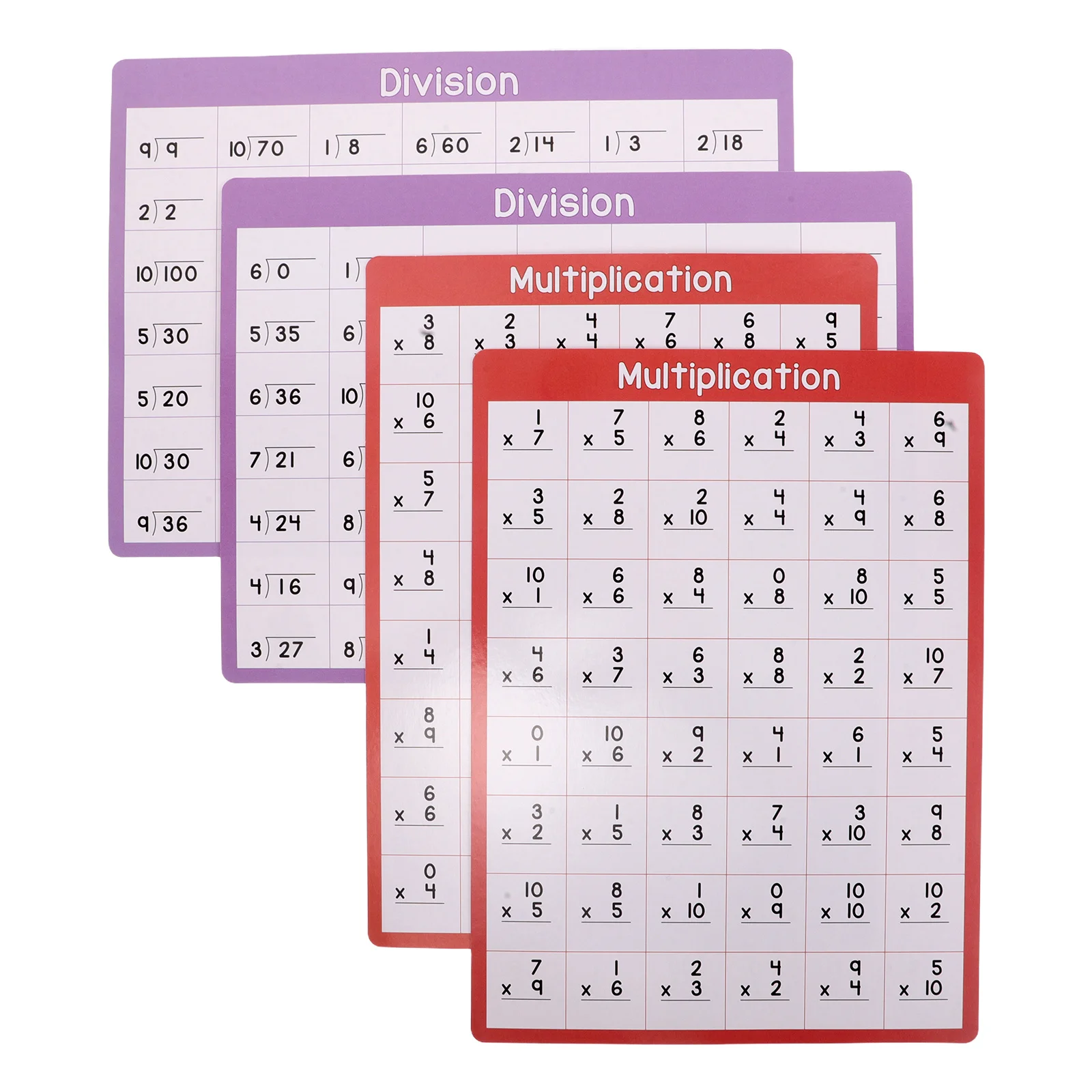 

4pcs A4 Double-Sided Math Whiteboard Reusable Dry Erase Multiplication Division Practice Board Classroom Homeschool Learning