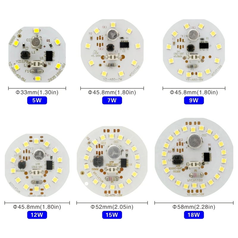 10pcs/lot LED Chip for Light Bulb 5W 7W 9W 12W 15W 18W 2835SMD DOB Round Light Beads AC 220V No Flicker Bulb Chips Lighting Lamp