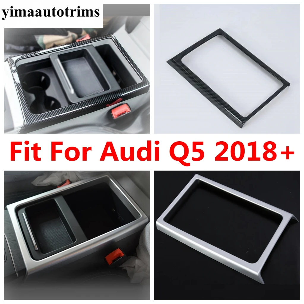 

Car Front Central Control Water Cup Holder Panel Storage Box Frame Cover Trim For Audi Q5 2018 - 2023 Carbon Fiber Accessories