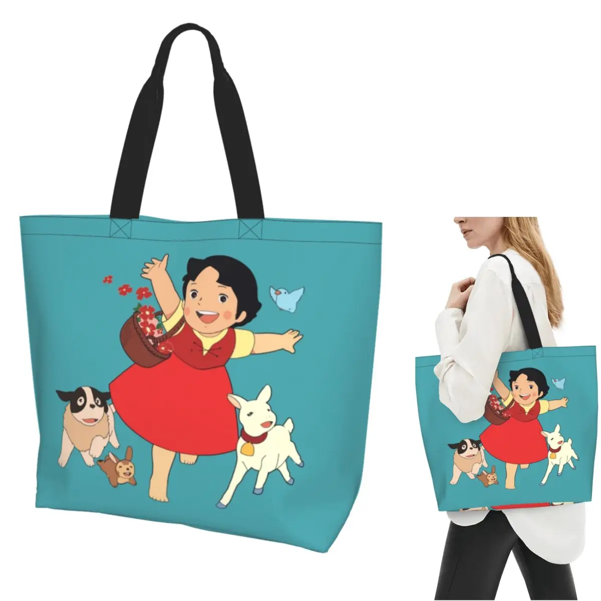 

Хайди, Девушка из Альпов (2) Сумка для покупок Холщовая сумка на плечо большой вместимости Сумка-шоппер для продуктов для женщин