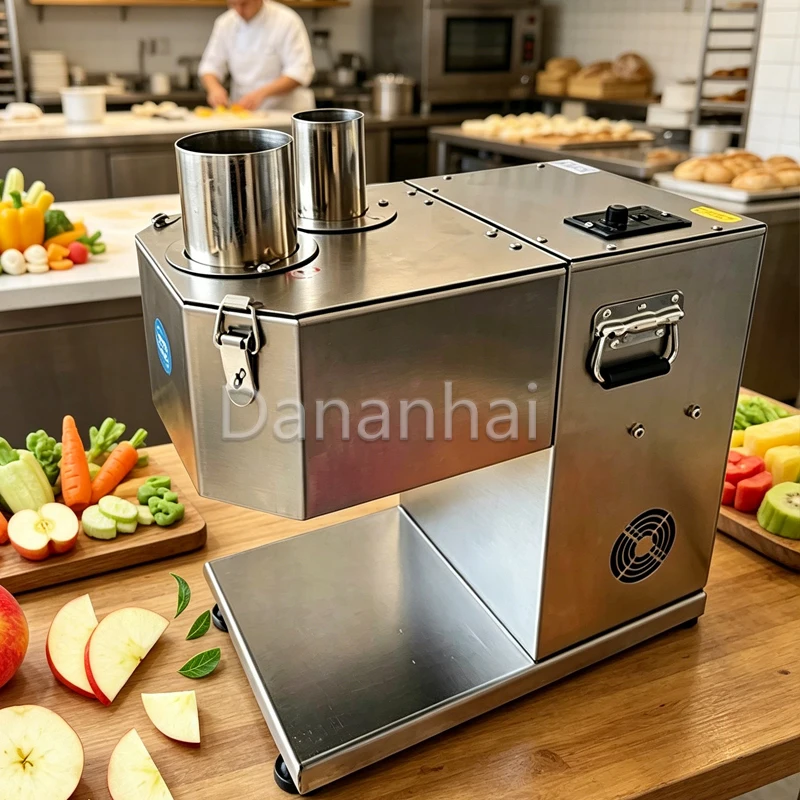 Commercial Vegetable Fruit Slicer with 2 Inlets High Capacity 150kg Heavy Duty Potato Lemon Cutter for Kitchen Restaurant