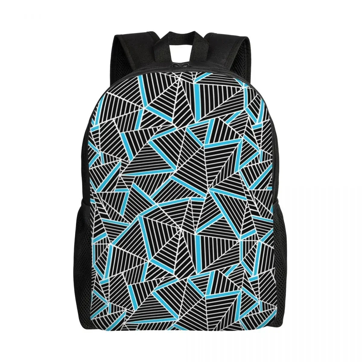 

Custom Abstract Lines Geometric Repeat Blue Backpack for Women Men Waterproof School College Bag Print Bookbags