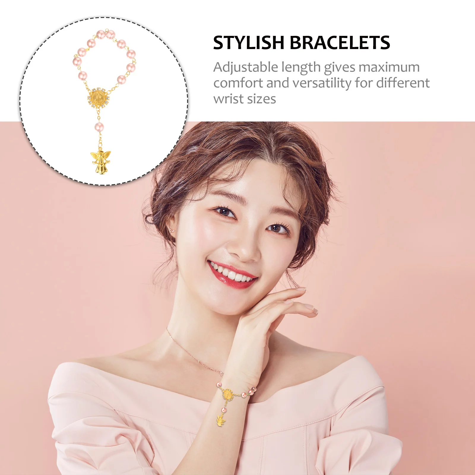 

12 pcs Angel Pendant Bracelet Stylish Comfortable Adjustable Length Versatile Bracelets for Girls Pink Color Travel Shopping