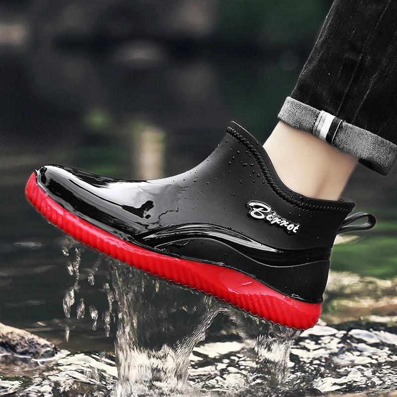 

Ankle Rain Boots For Men Integrated forming Simple Waterproof Rain Shoes Toughness Anti-slip Fishing On Work Camping Waterproof