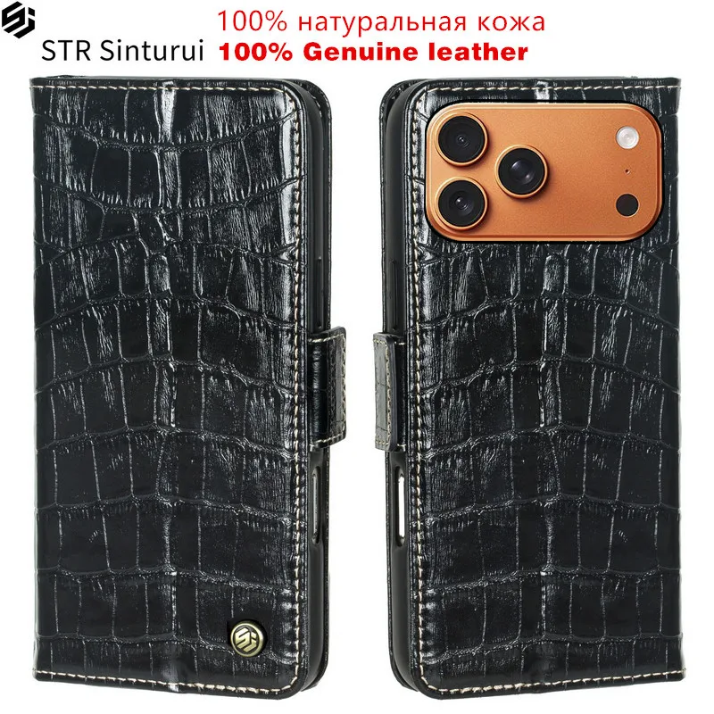 Genuine leather crocodile grain card Slot Wallet phone Case For iPhone Air 17 16 15 14 13 12 11 XS Pro Max 8 7 Plus Flip Cover