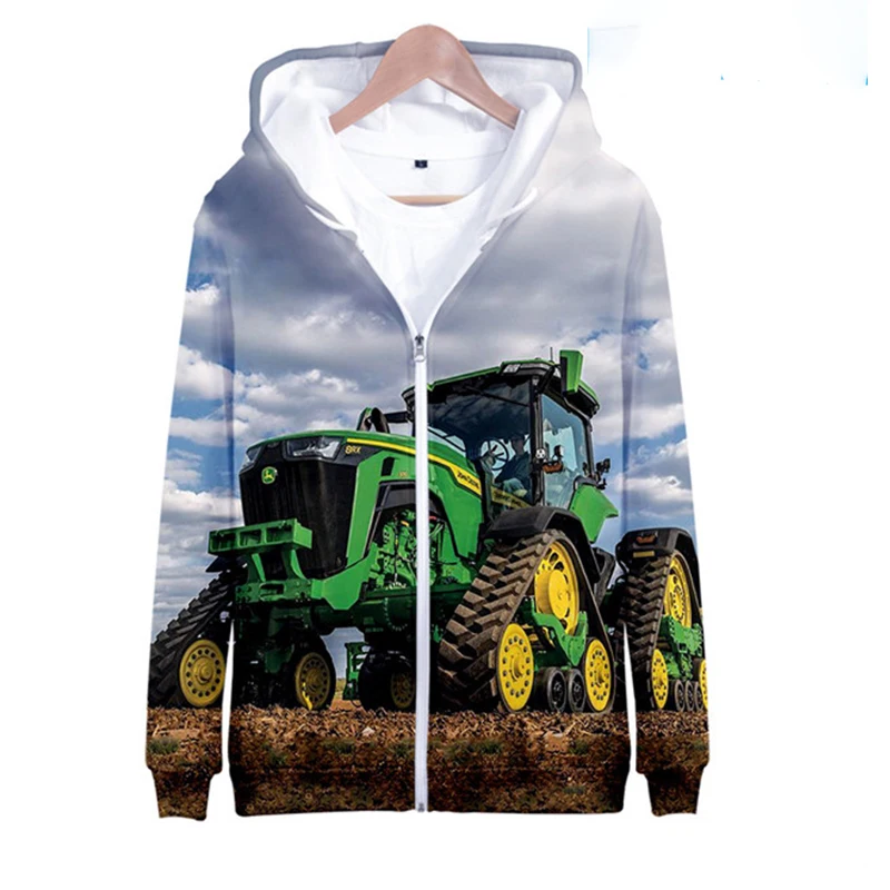 Hoodies 3D Print Kawaii Tractor Motorcycle Zipper Sweatshirts Boys Girls Sweatshirts Children's Fashion Oversize Hoodie Coat