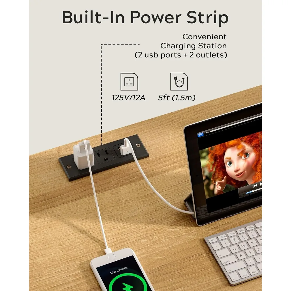 مكتب مكتب منزلي كبير على طراز المزرعة مع درج ملفات ومنفذ وخزانة تخزين وصينية لوحة المفاتيح لمساحة العمل التنفيذي #4