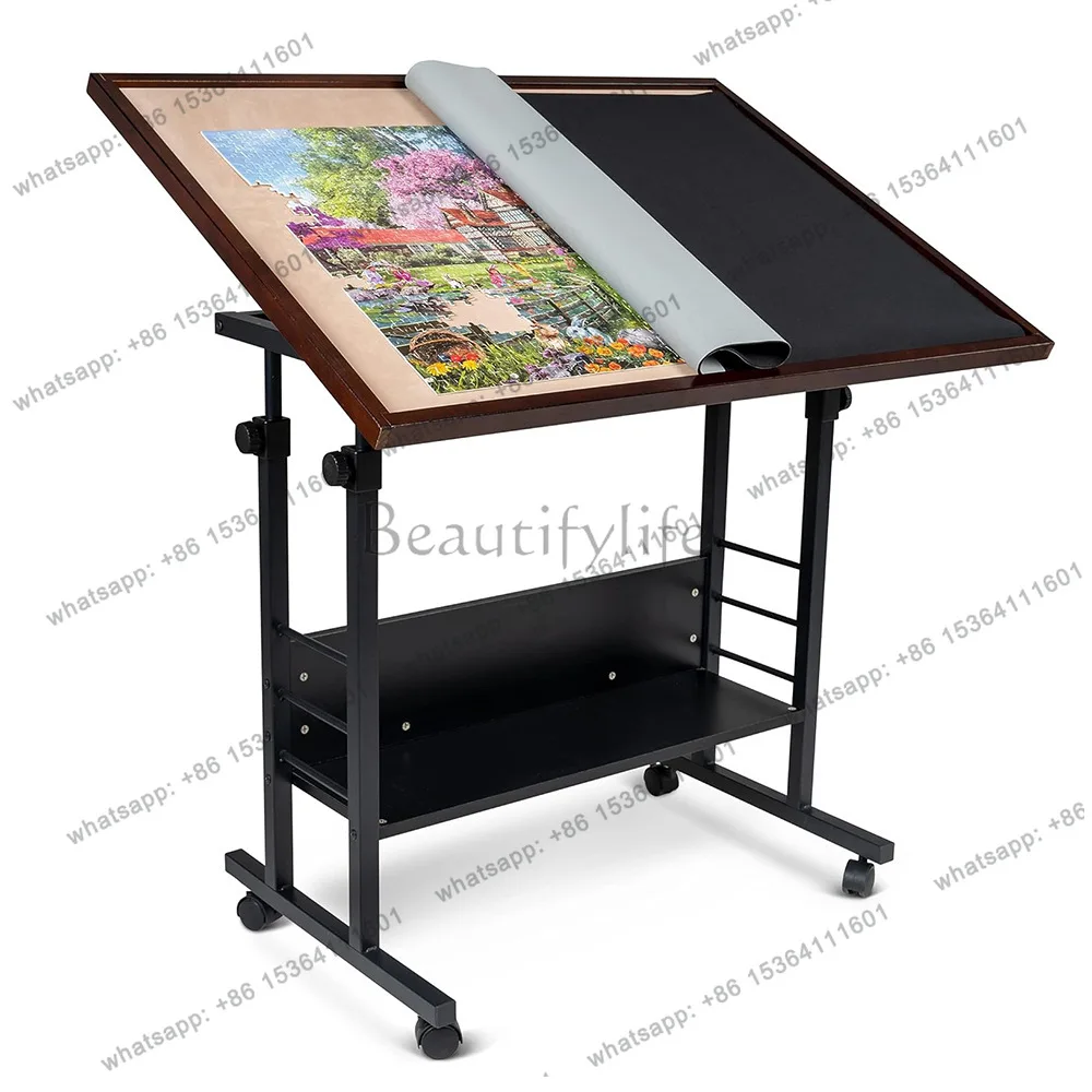 

Adjustable Height Adult Wooden Jigsaw Table Modern Design Portable Legs Cross Border