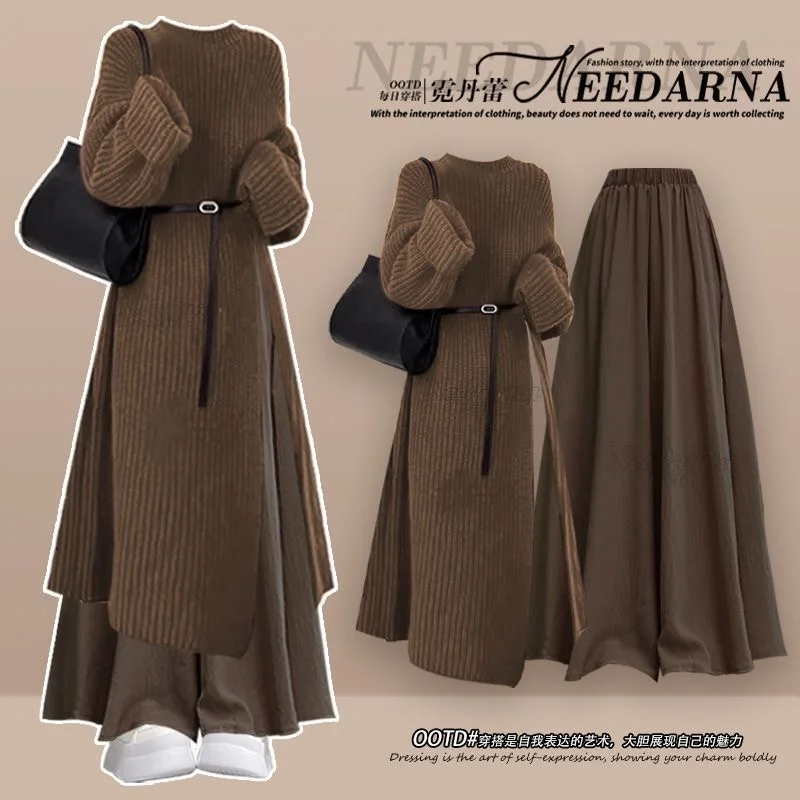 2025 Autumn and Winter New Knitted Sweater Dress Casual Loose Half Skirt Two-piece Set Elegant Women's Pants Set