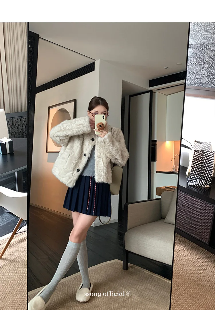 Women Faux Shearling Fur Coats Solid Fur Jackets Cotton Linen V Neck Long Sleeves Single Breasted Loose Fit Casual 2026 Winter