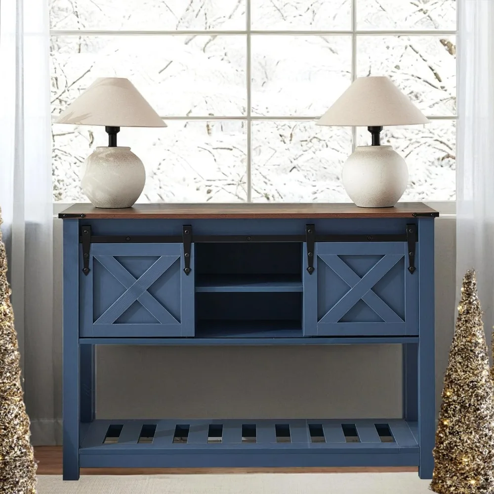 

Farmhouse Entryway Table with Sliding Barn Doors,Wood Console Table with Storage Shelf,Rustic Sofa Table for Living Room, Entryw