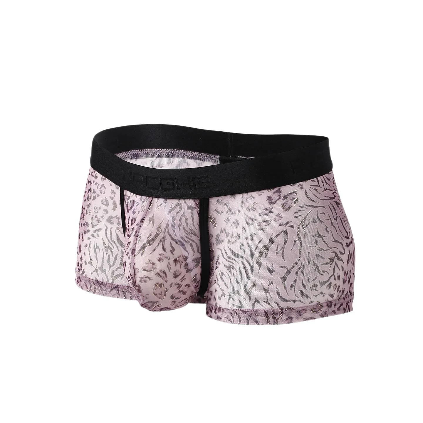Men Ice Silk Boxer Briefs Leopard Print Mesh Breathable Separated Crotch Thin Cool Summer Male Underwear