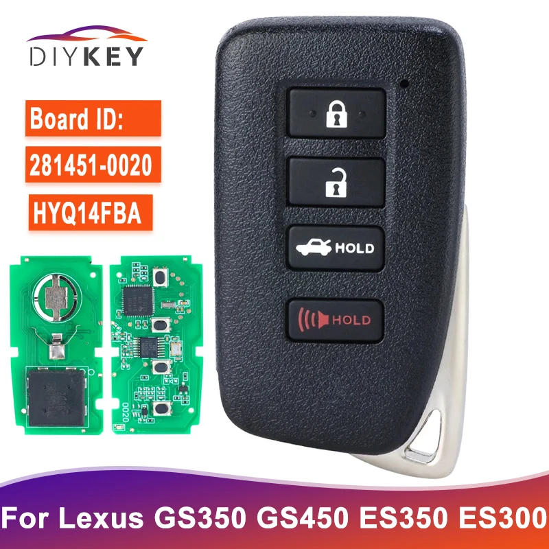 DIYKEY FCC ID: HYQ14FBA 281451-0020 4 Buttons For Lexus ES 300H 350 GS 350 450H 2013 2014 2015 2016 2017 2018 Smart Key Remote