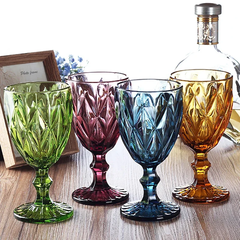 Wine Glass Cups Multicolor Carved Goblet Whiskey Red Wine Glasses 300ML Wedding Party Champagne Flutes Bar Restaurant Home Tools