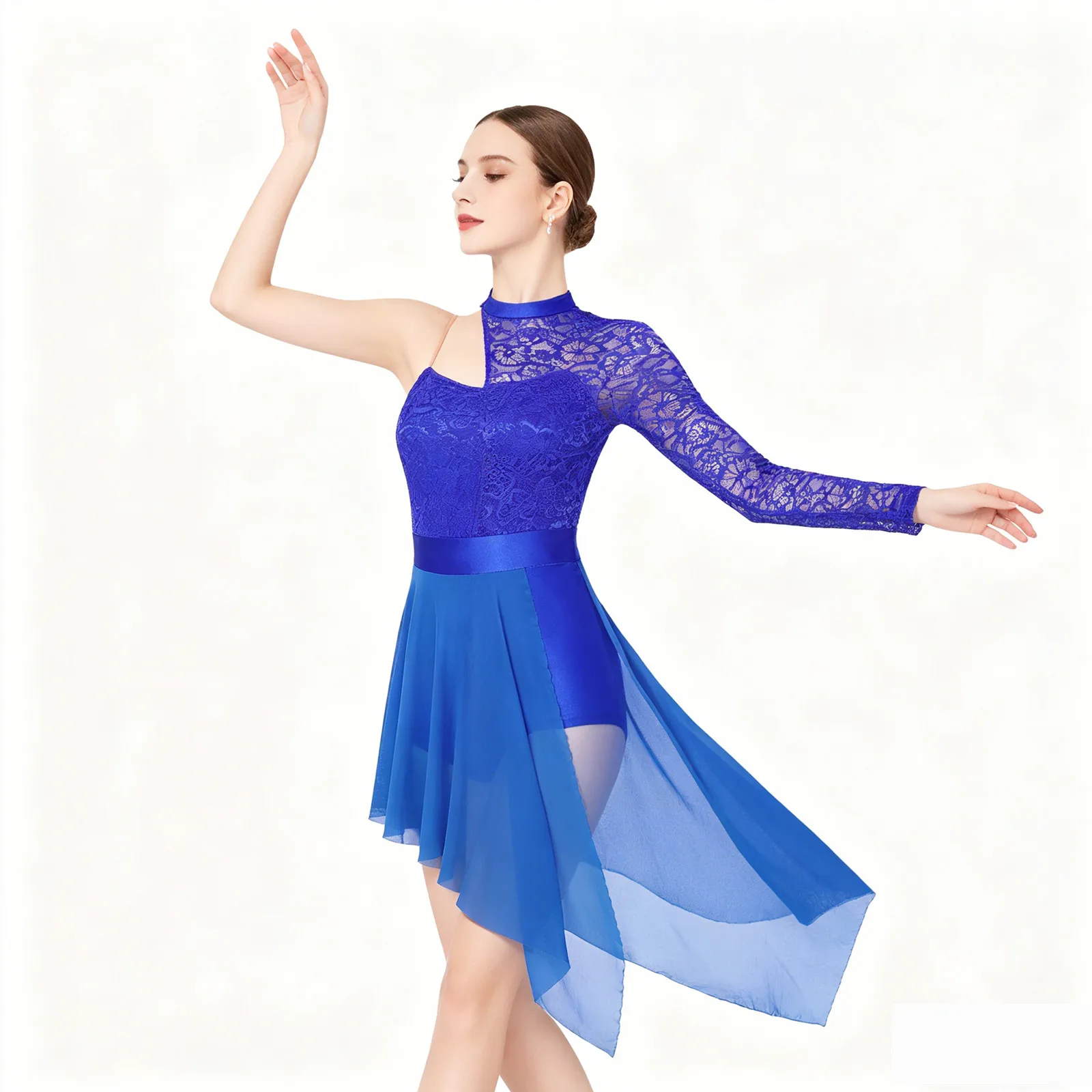 Womens Lyrical Modern Contemporary Ballet Dance Skirt Dress Split Gymnastics Leotard Artistic Figure Skating Performance Costume