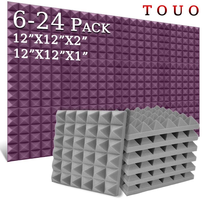 

TOUO Acoustic Foam 6/12/24 Pcs Apartment Sound Absorbing Treatment Pyramid High-Density Material Drum Room Acoustic Treatment