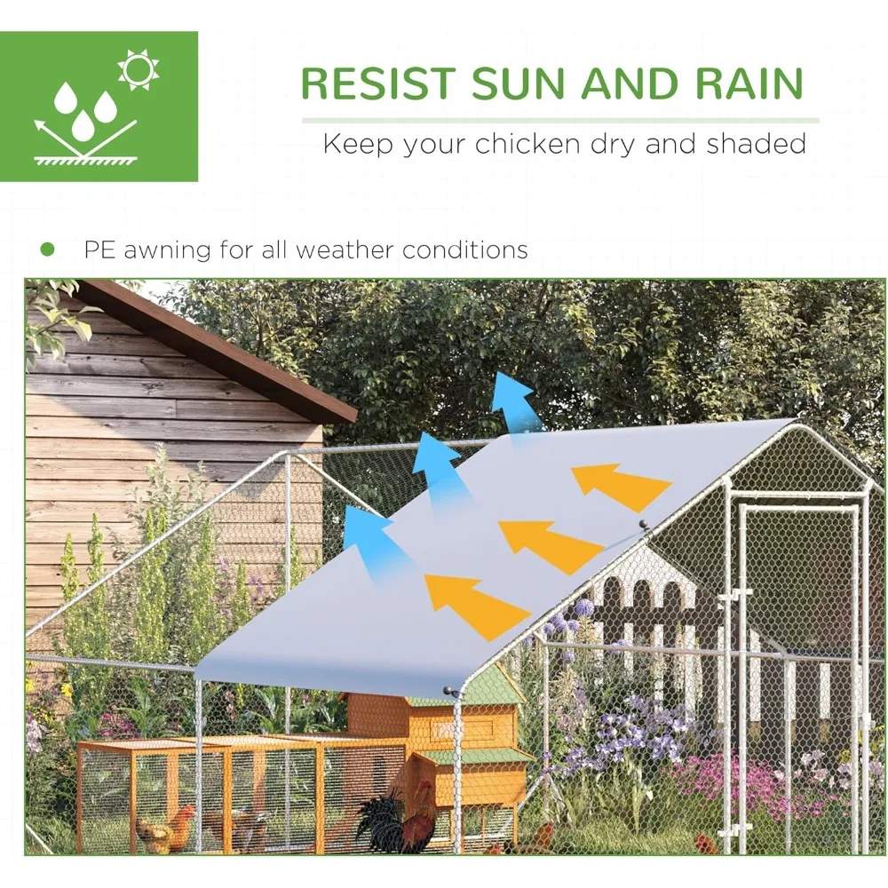 حظيرة دجاج معدنية كبيرة مع غطاء مقاوم للماء للأشعة فوق البنفسجية، تشغيل دجاج على شكل سباير وقفص للاستخدام في الهواء الطلق #3
