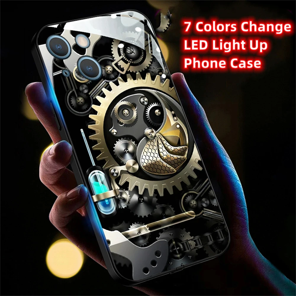 Cool Construction Machinery LED Colorful Light Up Phone Case Calling Cover For Samsung S24 S23 S22 S21 S20 FE Plus Ultra A54