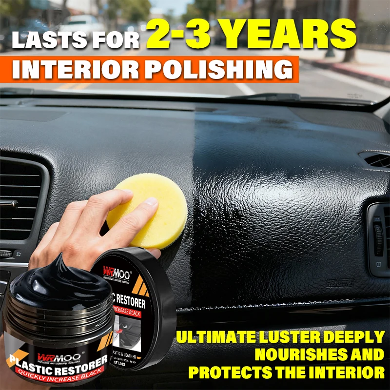 Restaurador de plástico para coche, agente de revestimiento de cera para renovación de paneles y cuero Interior de coche, brillo negro, revestimiento de reparación y pulido automático