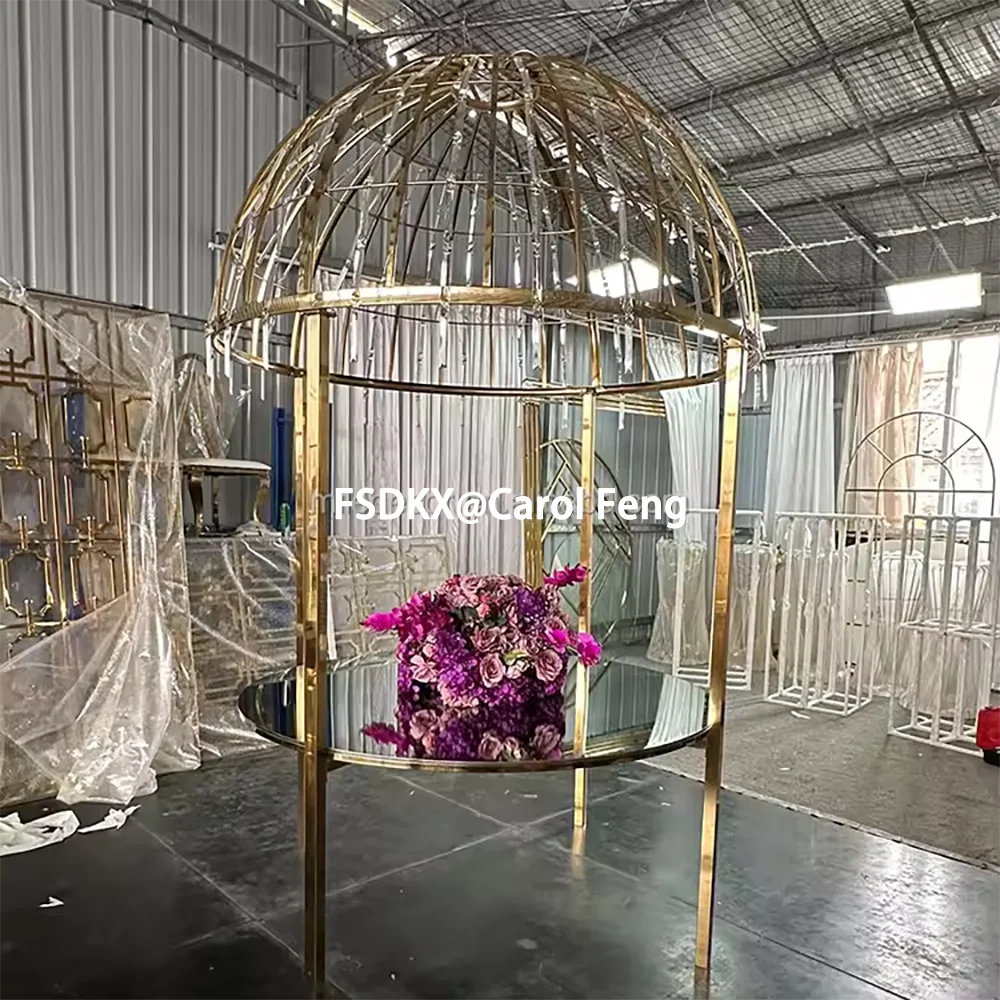 Luxury Marriage Decor Gold Chuppah Arch Canopy Gazebos With the Table Wedding Backdrop Stand Metal For  Wedding Reception