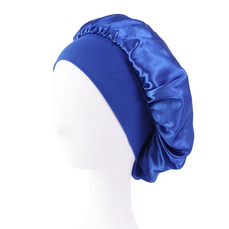 Neue frauen Satin Solide Breitkrempige Schlaf Hut Unisex Kopf Wrap Elastische Band Kappe Haarpflege Motorhaube Nacht Hut motorhaube de nuit – Detail 15