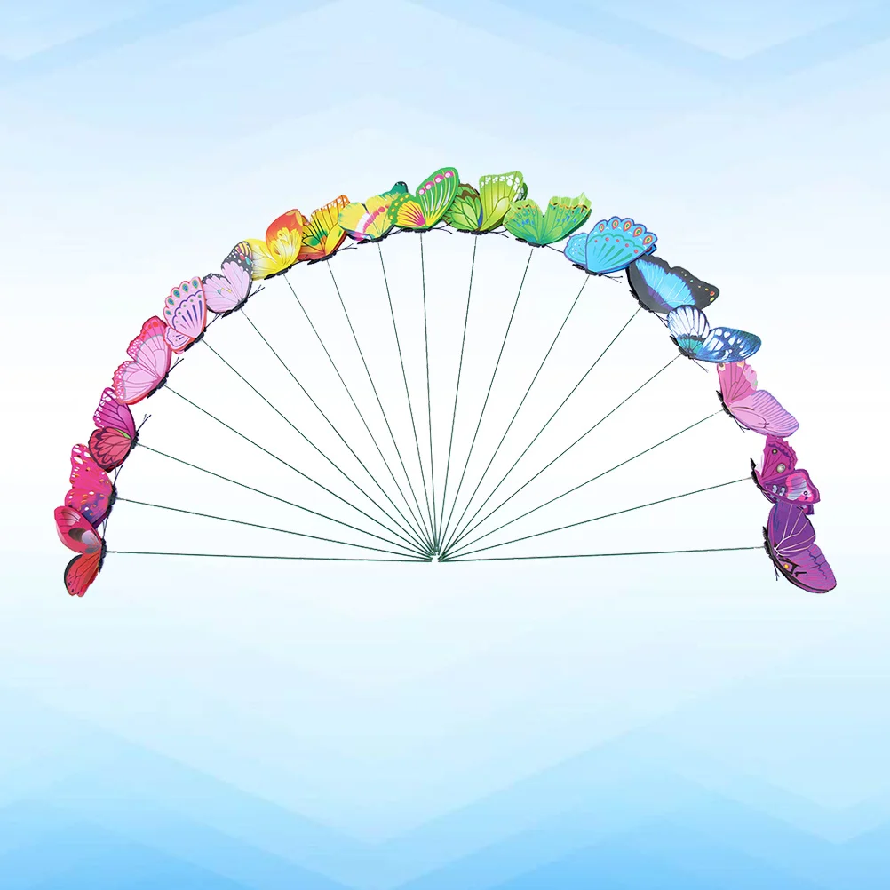 24 قطعة من أوتاد الفراشة الاصطناعية المقاومة للماء لتزيين الحشرات للحديقة الخارجية والحديقة وعاء نبات داخلي أرجواني وأحمر