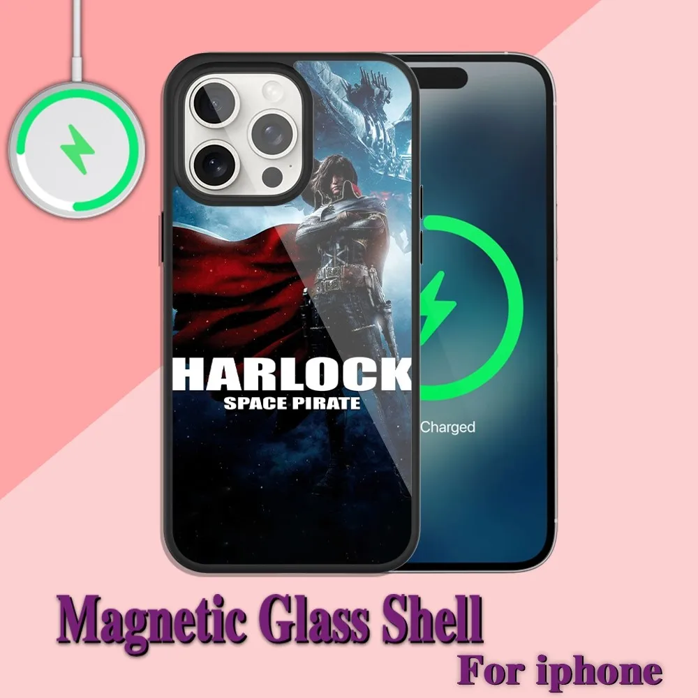 Space Pirate Captain Harlock Phone Case For iPhone Charging 13 14 15 11 12 Pro Max Plus Glass Magsafe Magnetic Shell