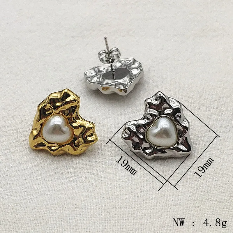 Wholesale 50pcs Stainless Steel Imitation Pearl Earrings For Women Geometric Heart Earring Stud Fashion Elegant Jewelry Gifts