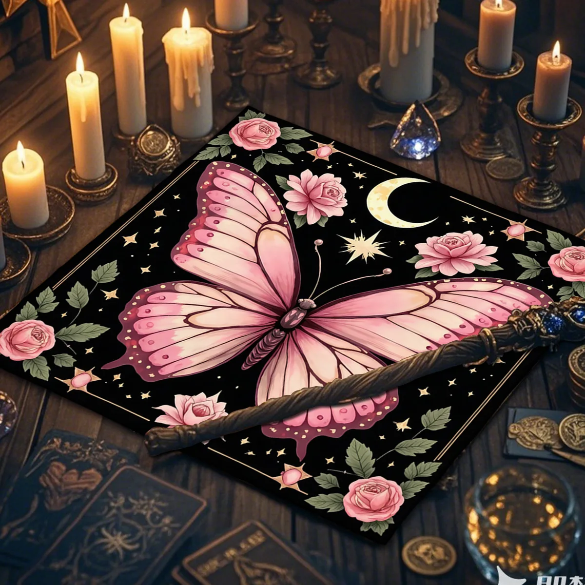 Flower Butterfly Creative Tablecloth Tarot Tablecloth Polyester Tablecloth Decorative Altarpiece A Gift For Tarot Enthusiasts