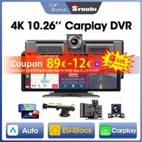 Srnubi 10.26'' Dash Cam 4K Mirror Video Player Wireless Carplay Android Auto Car Monitor Multimedia Rearview Camera Dashboard