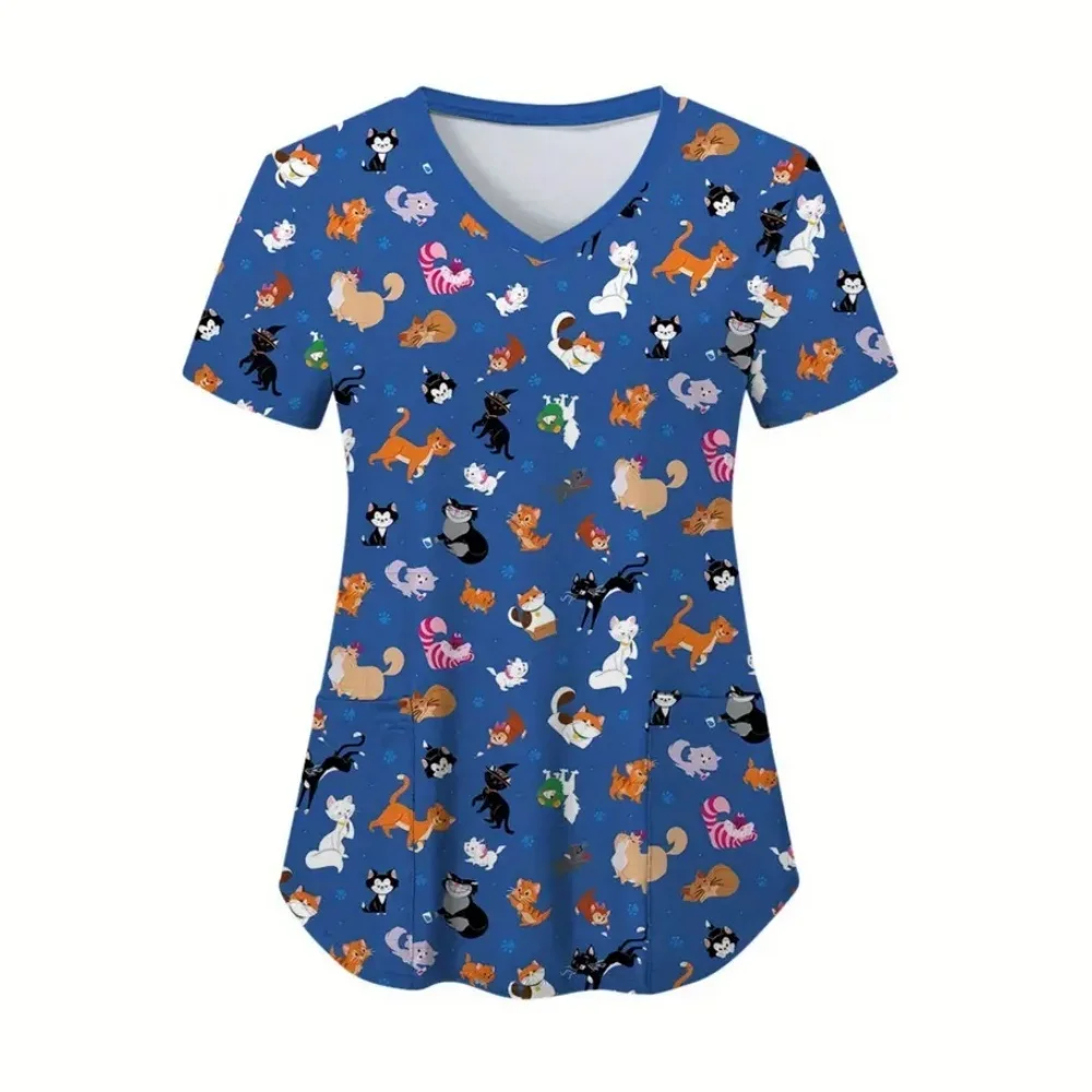 Cartoon Animal Nursing Scrubs Tops Women Nurse Uniform Women Fashion V-neck Pocket Overalls Medical Uniforms Uniforme Enfermera