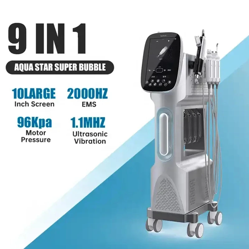 Latest 9 in 1 Aqua Peeling Dermabrasion  Diomand Skin Whitening Wrinkle Removal Facial Cleaning Hydra Oxygen Jet Machine