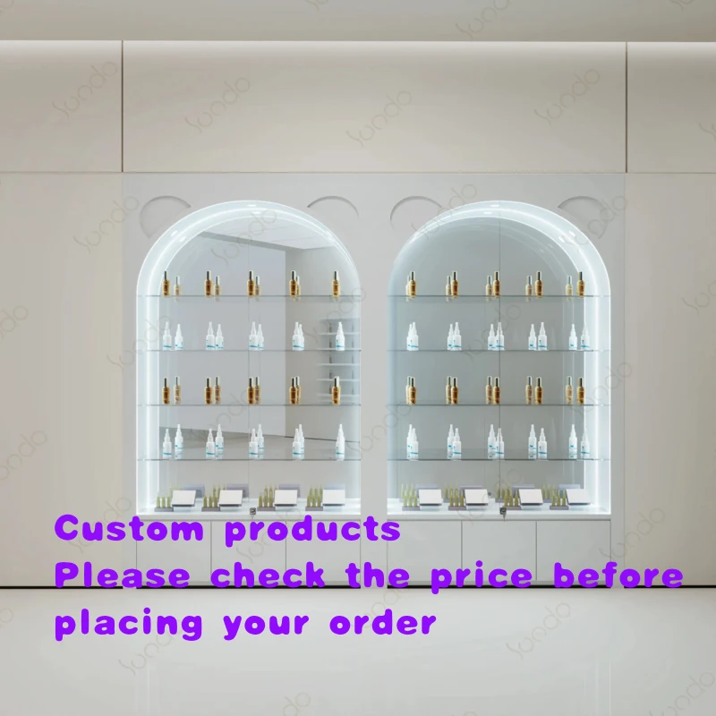 custom.SUNDO ISO9001 Certified Makeup Display Storage Rack Led Lights Wooden Glass Wall Showcase Perfume Cabinets Stand Co